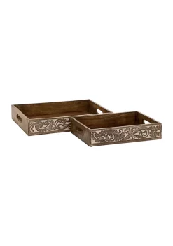 Brand new 🛒 Traditional Mango Wood Tray - Set of 2 by Monroe Lane ⭐ -Monroe Lane Sales Belk 5705