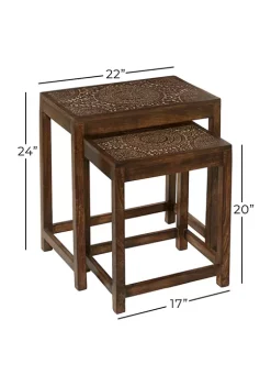 Best Pirce 🔔 Eclectic Wood Accent Table - Set of 2 by Monroe Lane ✨ -Monroe Lane Sales Belk 6003