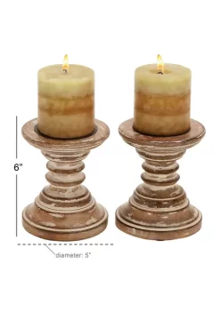 Deals 🌟 Traditional Mango Wood Candle Holder - Set of 2 by Monroe Lane 👍 -Monroe Lane Sales Belk 702