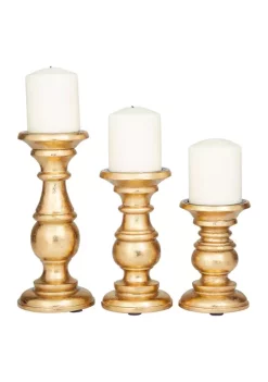 Budget 🔥 Traditional Mango Wood Candle Holder - Set of 3 by Monroe Lane 🎉