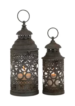 Hot Sale 🥰 Rustic Metal Candle Lantern - Set of 2 by Monroe Lane ⌛