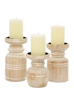 Best deal ❤️ Coastal Wood Candle Holder - Set of 3 by Monroe Lane 🌟 -Monroe Lane Sales Belk 8339