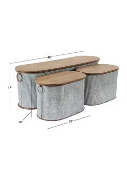 Deals ⭐ Farmhouse Metal Storage Bench - Set of 3 by Monroe Lane 🎁 -Monroe Lane Sales Belk 9049