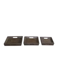 Budget 🤩 Mango Wood Contemporary Tray - Set of 3 by Monroe Lane 😀 -Monroe Lane Sales Belk 9356