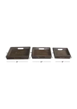 Budget 🤩 Mango Wood Contemporary Tray - Set of 3 by Monroe Lane 😀 -Monroe Lane Sales Belk 9358